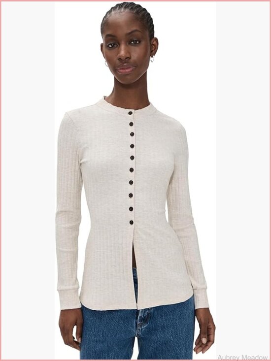 Sweaters - Ribbed Jersey Long Sleeve Cardigan Top